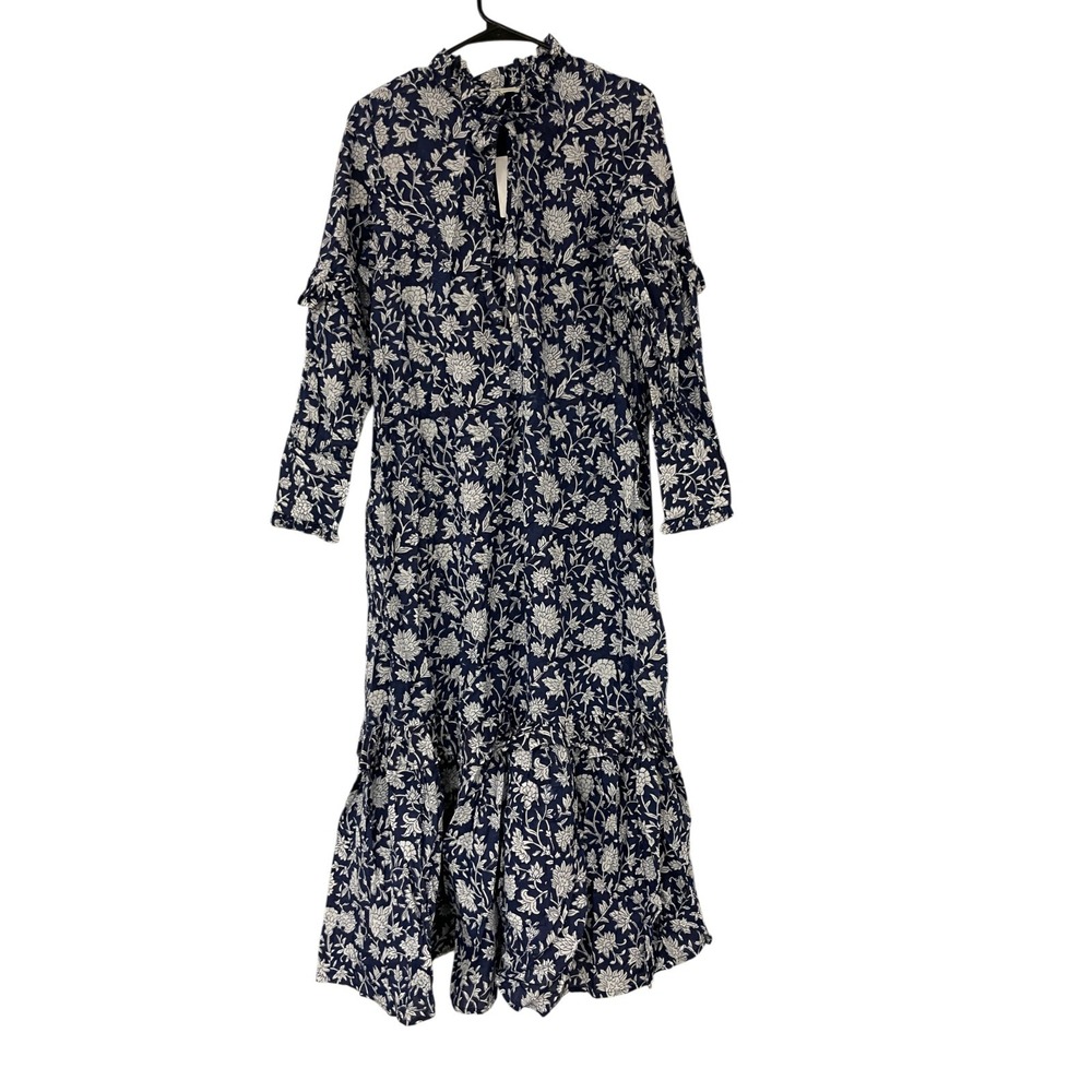 Ophelia & Indigo Sophia Floral Ruffle Midi Dress Blue Women's Size Medium NWT